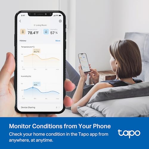 Image of Tapo Smart Temperature and Humidity Monitor, 2.7 inch E-Ink Display, Swiss-Made Sensor, Real-Time Notification, Visual Graphics, Hub Required, White (T315)