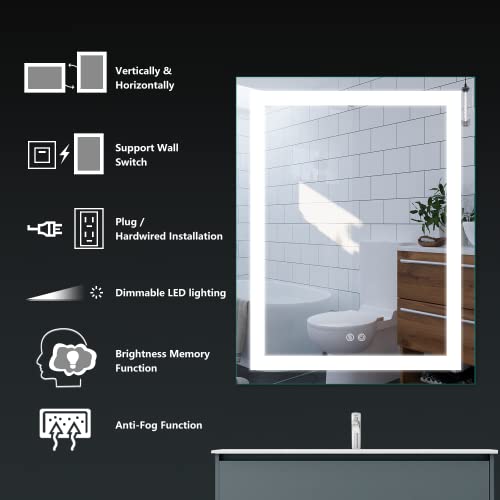 28 X 36 Inch Smart Led Mirror For Bathroom, Light Illuminated Mirror White Daylight Color For Makeup And Shaving, Anti Fog And Light Adjustment Function, Ip67 Waterproof #TOP1