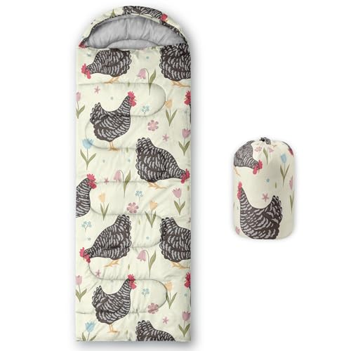 Axolotl Black Chicken Camping Sleeping Bags,Chicken Cock Rooster Sleeping Bag Waterproof Sleeping Bag for Adults Kids Girls,Backpacking Lightweight Sleeping Bags for Hiking Outerdoors Camping,Beige