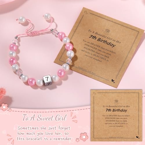 Image of Birthday Gifts for 4-10 Girls, Adjustable Sparkling Delicate Pink Charm Cute Bracelet for Teen Girls for Daughter Granddaughter Niece Sister Teens Friends Birthday Christmas Valentine Gifts