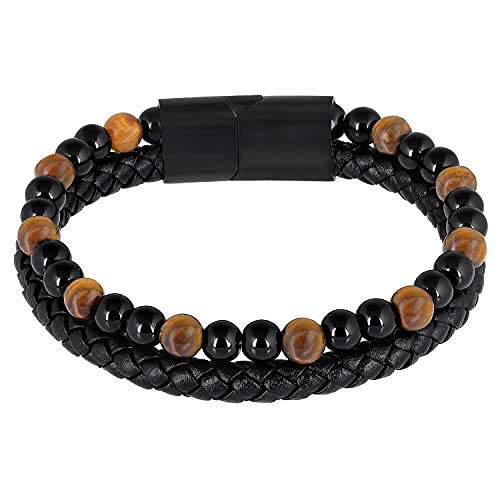 Moneekar Jewels Leather Stainless Steel Bracelet for Boys and Mens