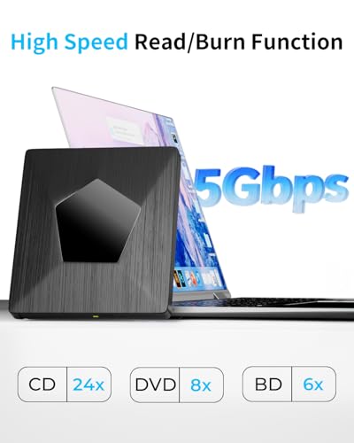 Image of External Blu Ray Drive, External Bluray Burner with USB 3.0 & Type-C, External Bluray CD DVD Reader, Bluray Writer for PC, USB External Blu-ray Drives for Windows XP /7 /8 /10 /11 MacOS