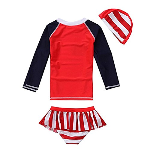 Baby Girls Kids 2 Piece Long Sleeve American Flag UV Sun Protection Rash Guards Swimsuit with Caps2