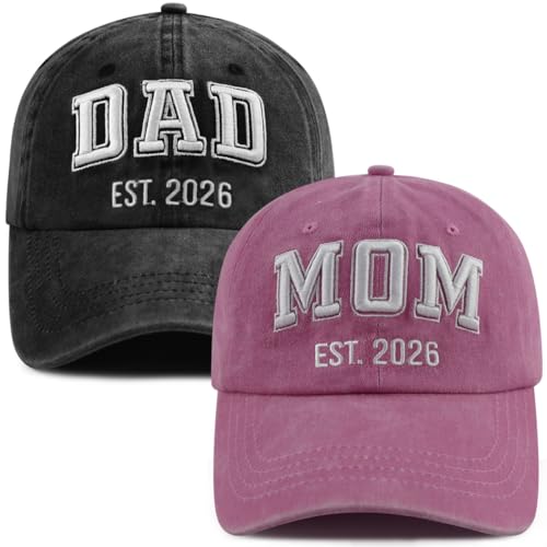 2PCS Mom and Dad Hats 2026, Funny Embroidered New Mom...