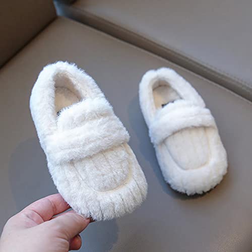 Winter Children Slippers Boys Girls Cotton Shoes Flat Bottom Plush Warm Slip On Comfortable Non Slip House Shoes (White, 3-3.5 Years Toddler)4