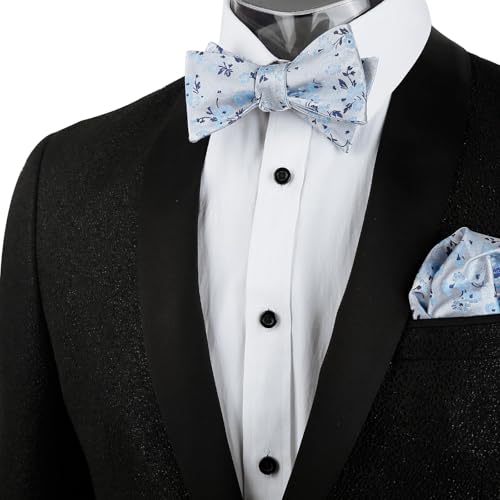 Image of Alizeal Mens 2pcs Floral Bow Tie Set | Self-tied Elegant Pocket Square Set for Wedding