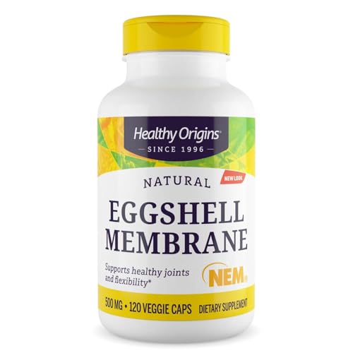 Healthy Origins NEM Eggshell Membrane 500 mg 120 Veggie Capsules - Clinically Studied USA Sourced - Fast-Acting Supplement for Joint Comfort Flexibility & Mobility - 4 Month Supply