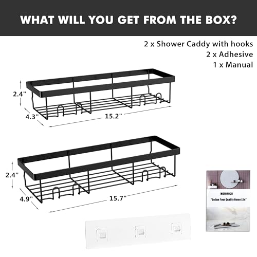 Image of Moforoco Shower Caddy Shelf Organizer Rack, Self Adhesive Black Bathroom Shelves Basket, Home Farmhouse Wall Inside Organization and Storage Decor Rv Accessories, First Camper Apartment Essentials