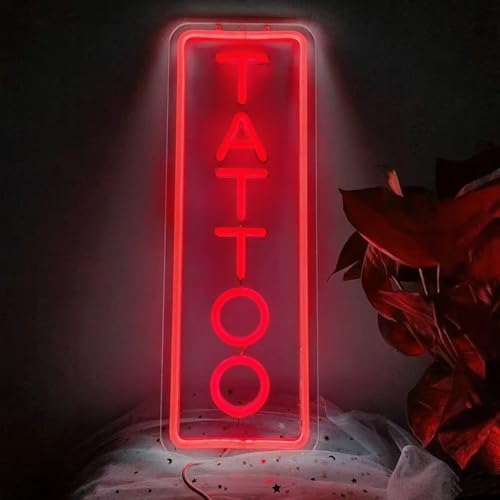 Image of Dimmable Tattoo Neon Sign,LED Reusable Neon Signs,Arylic Tattoo Shop Sign with Dimmer for Tattoo Salon, Studio, Shop Plaque,Tattoo Gifts for Friends,16x5.9in(Red)