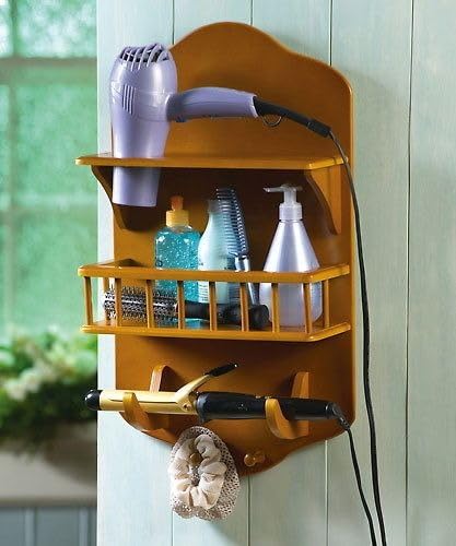 Hair Dryer Holder Wall Mounted, Wooden Hair Tool Organizer, Blow Dryer Holder for Bathroom, Cabinet Door for for Hair Styling Tools Storage and Make Up Organizers, Hair Accessories Organizer-Wooden