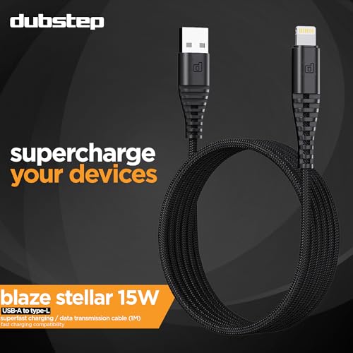 Image of Dubstep Blaze Stellar 15W USB-A to Lightning Fast Data Charging Cable with Over 60K bend life, 70K insertion tested, Powerblitz technology, Overheat Protection (Black)