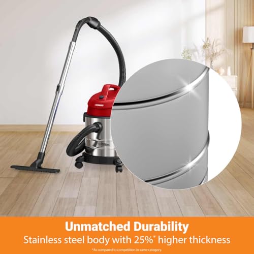 Eureka Forbes Wet & Dry Armor Vacuum Cleaner | 22 kPa High Power Suction | Blower Function | 20 litres Tank Capacity | High Strength Stainless Steel Body | 7 Multipurpose Accessories