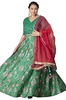 XL LOVE - By Janasya Women's Green Crepe Silk Digital Floral Printed Lehenga Choli With Dupatta(PSET814-LCD-6XL)