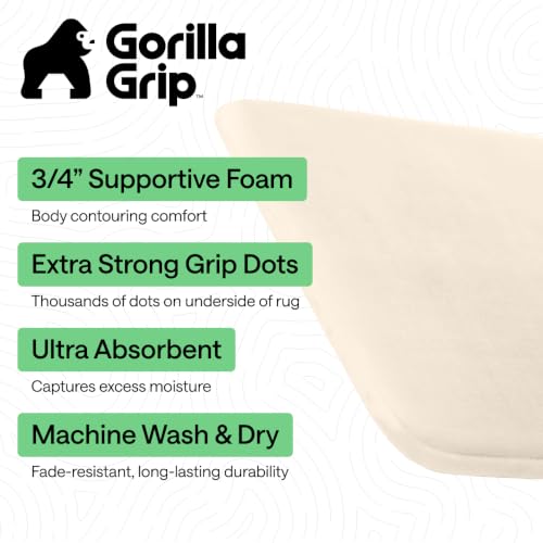 Image of GORILLA GRIP Memory Foam Bath Mat, Soft Absorbent Velvet Bathroom Mats, Durable Dots on Underside, Machine Washable Bathmat, Carpet Rug Room Decor for Shower Tub Floor RV, 42x24 Rugs, Cream
