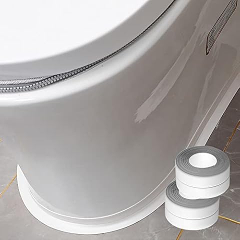 Hoacm 32.8Ft White Caulk Tape for Bath Kitchen, Self Adhesive Caulk Strip for Bathtub Caulking Tape for Kitchen Countertop,Sink,Bathroom,Toilet,Bathtub Floor Wall Edge Protector(2 Rolls 16.4Ft ) Cover