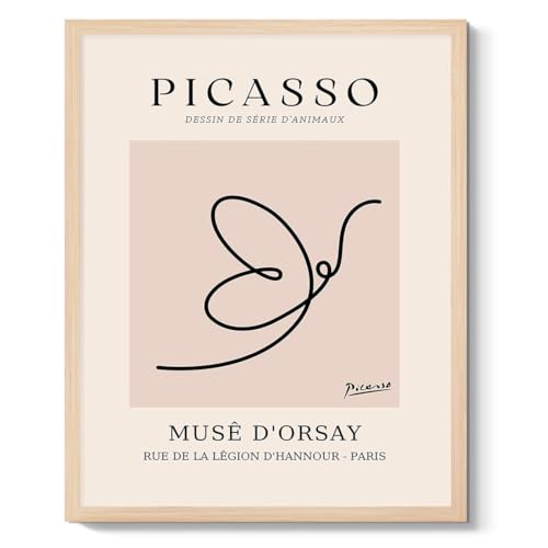 Pablo Picasso Wall Art Picasso One Line Drawing Poster Abstract Butterfly Canvas Prints Minimalist Wall Decor Framed Animals Picture for Kids Room Bedroom Bathroom Home Office Decoration - 8x10 Inch