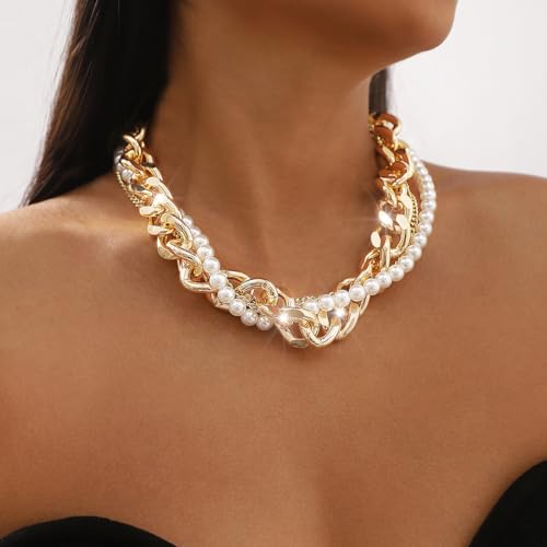 CLOACE Gold Pearl Choker Necklace Cuban Chunky Necklaces Chain Fashion Jewelry for Women4