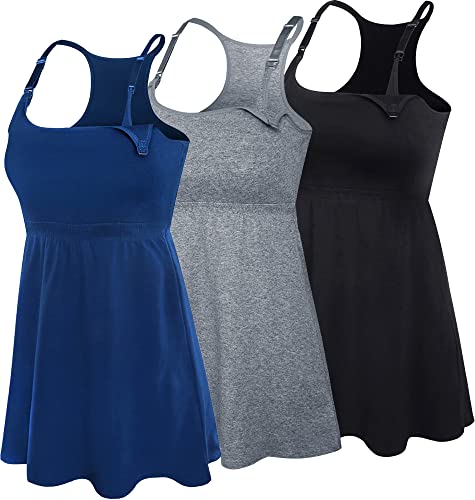 Image of Cotton Maternity Nursing Tank Tops with Bralette Breastfeeding Shirts Pregnancy Clothes