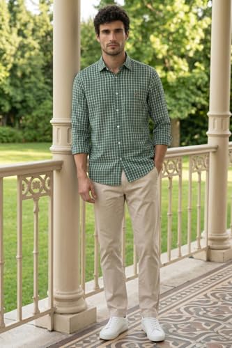 Image of Louis Philippe Men's Slim Fit Premium Cotton Easy Care, Soft Handfeel Full Sleeve Checks Casual Shirt