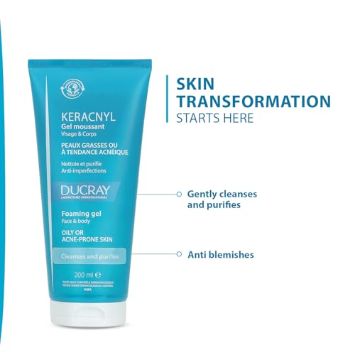 Image of Ducray Keracnyl Foaming Gel 200ml I Facewash for Oily skin, Acne, Pimples |Gentle cleanser I for Men and Women | Reduces Imperfection in 7 days I Mattifying Effect I Dermatologically Tested
