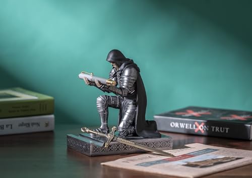 HDMbigmi Skull Armor Warrior Pen Holder Mobile Phone Stand with Cloak, Resin Pen Stand Paperweight Ornament Statue for Office and Home (Iron&Black) by HDMbigmi - Image 6
