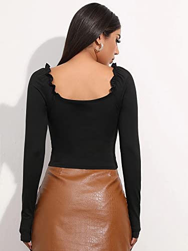 Shasmi Women's & Girl's Polyester Slim Fit Full Sleeve, Sweat Hear Neck, Frill Trim Ruched Crop Top