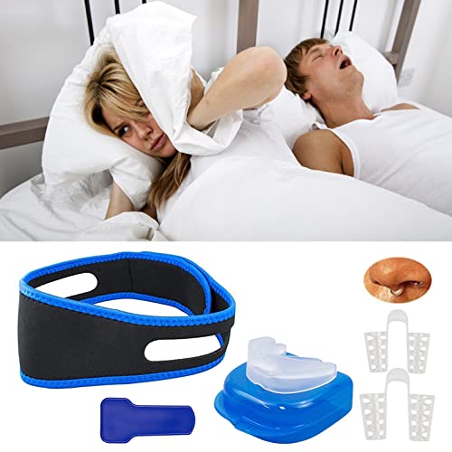 Anti-Schnarch-Kinn mit Silikonbissplatte Anti-Schnarch-Nasenstöpsel 4-teiliges Set Anti-Schnarch-Helfer zur Linderung von nächtlichem Schnarchen und Atemhilfe Cover