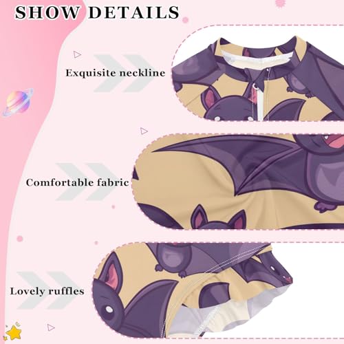 Girls One Piece Swimsuits Long Sleeve Swimsuit Zipper Bathing Suits Purple Bat Pattern3