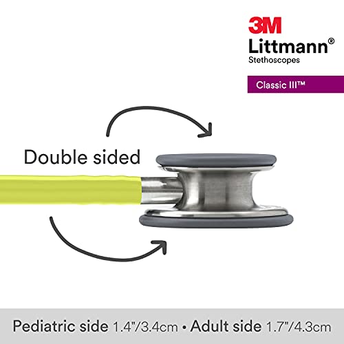 Image of 3M Littmann Classic III Monitoring Stethoscope, 5839, More Than 2X as Loud, Weighs Less, Stainless Steel Chestpiece, 27 inch Lemon-Lime Tube (Pack of 3)