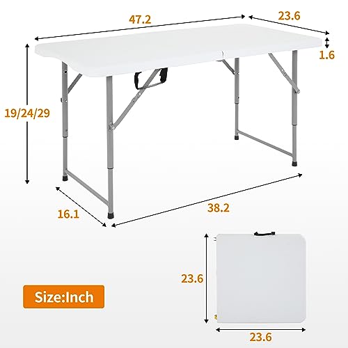 BestOffice Camping Folding 4 Foot Plastic Table, White