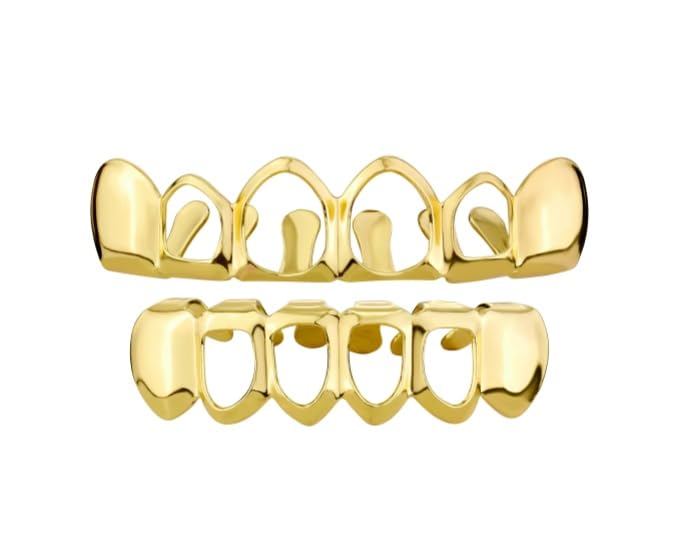 18K Gold Plated Vampire Teeth Grillz Grills for Your Teeth Removable Open Face Grillz Hip Hop Mouth Grills For Women Men Gift Halloween Party Photo Fancy Dress