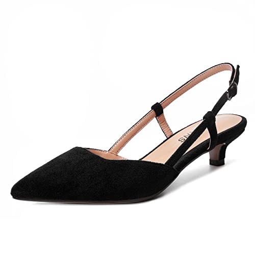 WAYDERNS Womens Suede Slingback Ankle Strap Wedding Solid Fashion Pointed Toe Buckle Kitten Low Heel Pumps Shoes 1.5 Inch