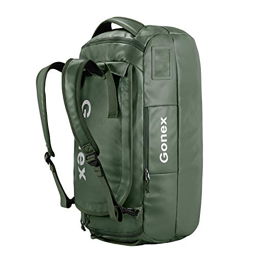 Gonex 60L Water Repellent Duffel Bag Backpack Outdoor Heavy Duty Duffle Bag with Backpack Straps for Hiking Camping Travelling Cycling for Men Women Olive Green