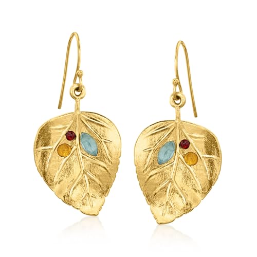 Ross-Simons 1.40 ct. t.w. Multi-Stone Leaf Drop Earrings in 18kt Yellow Gold Over Sterling
