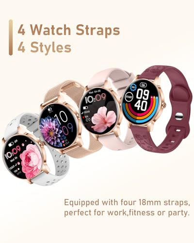 Image of Smart Watch for Women, 1.27'' TFT Fitness Watch With Bluetooth Answer /Make Call,24H Heart Rate /SpO2 /Sleep Monitor /Menstrual Cycle /120+ Sports Fitness Tracker for iPhone Android iOS(4 Straps,Rose Gold)