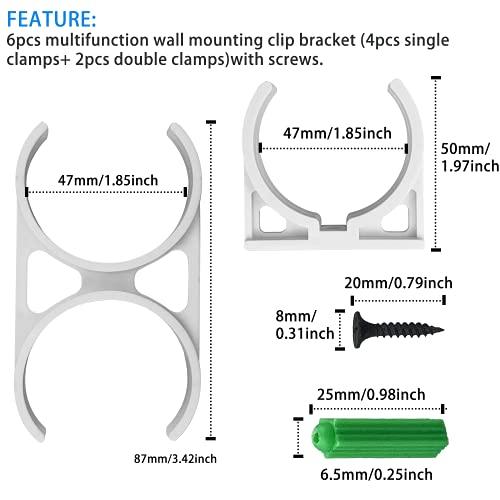 6Pcs Wall Mounting Clip Bracket Wall Mounting Bracket for Refrigerator Filters, Under Sink, and Water Coolers(4Pcs Single Clamps+ 2Pcs Double Clamps) with Screws