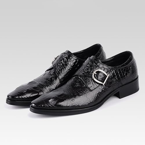 Men's Crocodile Print Oxford Shoes,Comfort Slip on Dress Loafers Monk Strap,Vintage Fashion Pointed Toe Buckle Chunky Formal Leather Shoes3