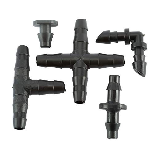 Sparkfire 200Pcs Irrigation Fittings Kit, Drip Irrigation Barbed Connectors for 1/4-Inch Garden Lawn Water Hose Connectors (Straight Barbs+Tees+Elbows+End Plug+4-Way Coupling)