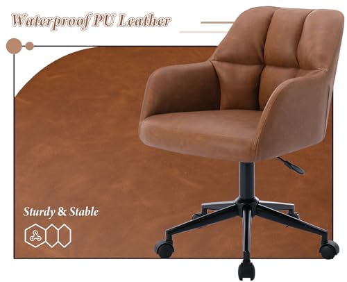 chairus Desk Chair PU Leather Armchair Upholstered Home Office Chair 360° Swivel Task Chair with Adjustable Height (Brown_2)