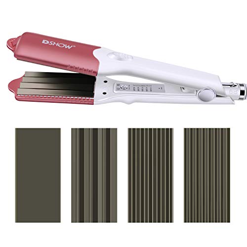 DSHOW-4-in-1-Hair-Crimper-Hair-Waver-Hair-Straightener-Curling-iron-with-4-Interchangeable-Titanium-Ceramic-Flat-Crimping-Iron-Plate-PINK