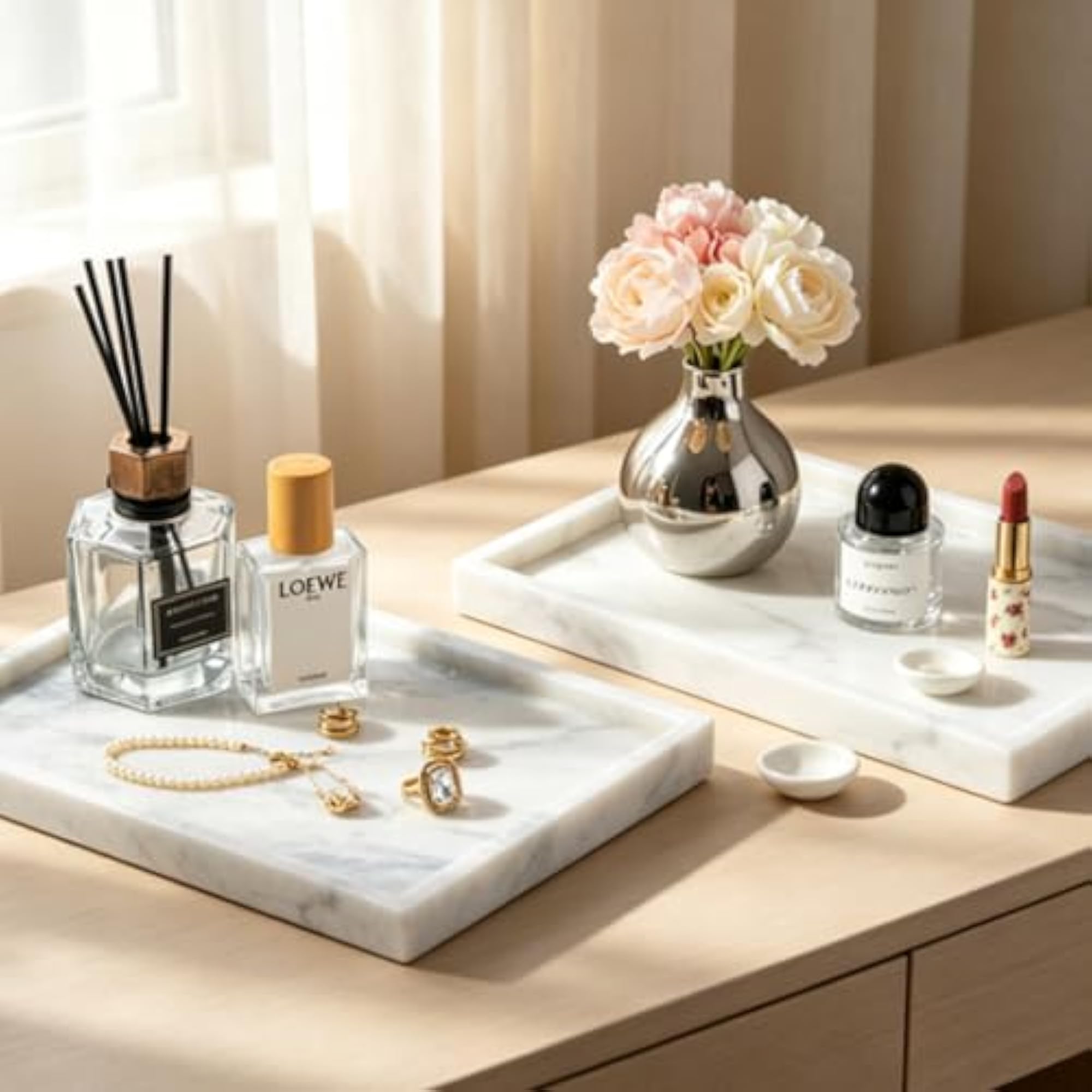 Marble Vanity Tray for Bathroom Kitchen Countertop, Rectangular
