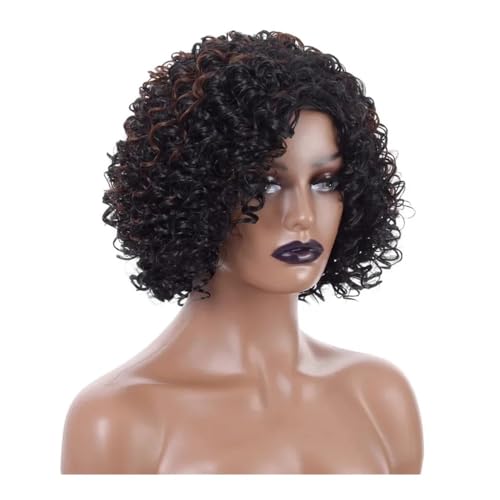 Perruque courte bouclée avec frange pour femmes noires volume immédiat