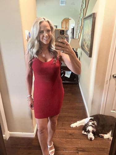 Image of Sidefeel Womens Fall Dresses V Neck Ribbed Knit Tank Mini Date Night Dress