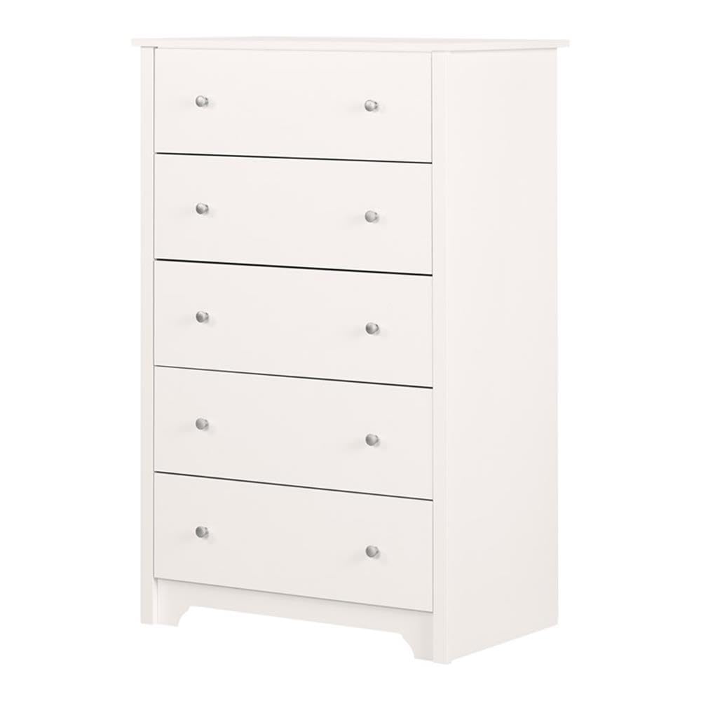 South Shore Vito Collection 5-Drawer Dresser, 16.88"D x 31.5"W x 48.75"H, Pure White with Matte Nickel Handles