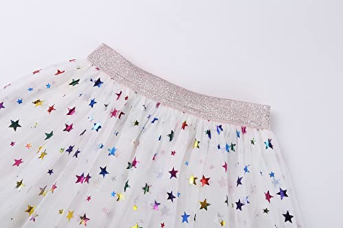 Danichins Girl's Layered Tutu Skirt Tulle Princess Skirt (White, Lt.purple, 6) #TOP4