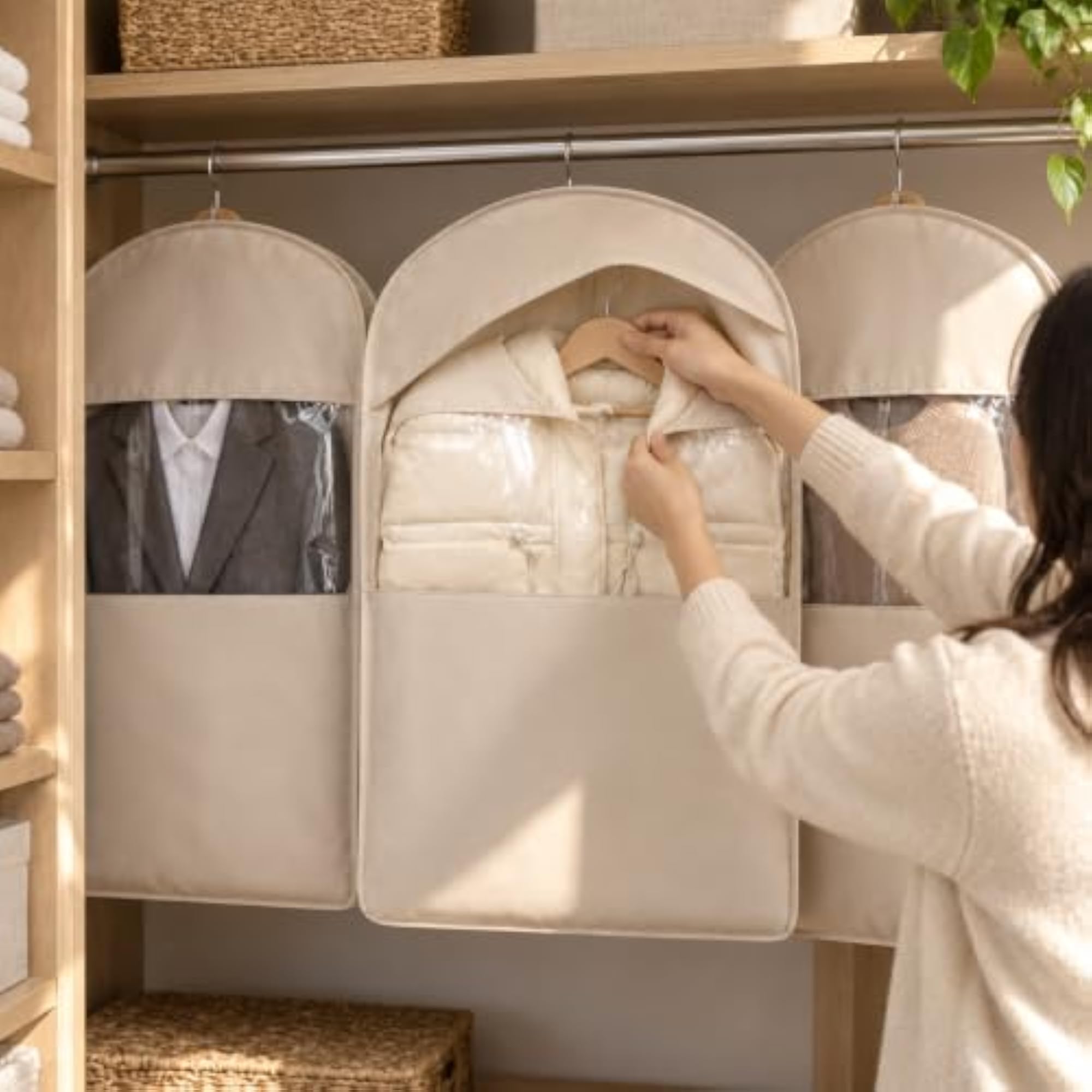 Hanging Transparent Garment Bag for Down Jackets & Suits