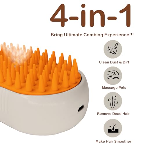 Image of Steam Brush 4 in 1 for Shedding, iRboWou Rechargeable Cat Brush with Steam, Anti-Static for Pet Massage, Cleaning, Shedding and Combing- Cream