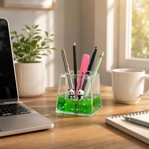 Image of Kawaii Panda Liquid Motion Paperweight with Floating Glitter, Unsinkable Fluid Sensory Desk Toy, Decorative Stress Relief Accessory for Office, Home, Study Table, Kids & Adults