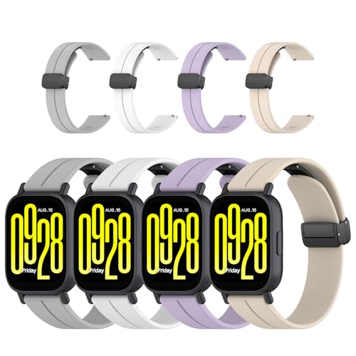【4本セット】交換用バンド Redmi Watch 5 Active ウォッチ 対応 交換ベルト シリコン製 スポーツバンド 柔らかい 通気 耐衝撃 防汗 男性 女性 メンズ&レディース (ホワイト+グレー+スターライト+パープル)