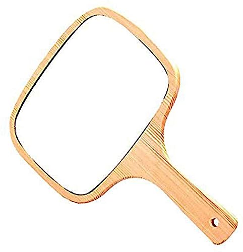 AISHU Natural Wood Mirror Wooden Hand Mirror Vintage Portable Compact Makeup Vanity Hand Held with Handle Dressing Table Shaving and for Travel kit (Big Square,Over The Door Mounting,Framed)